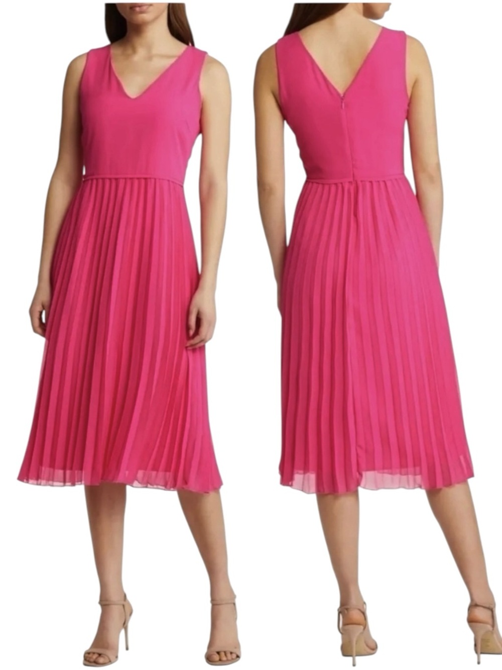 🌻NEW w/tag Sam Edelman Watermelon Chiffon Dress Pleated Skirt Sleeveless sz 10